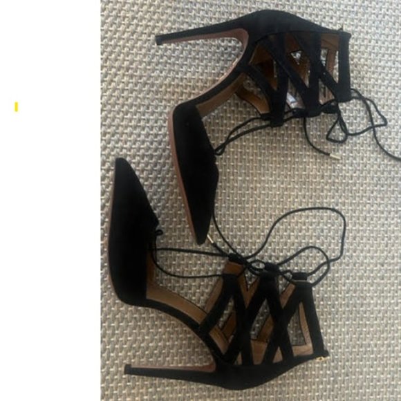 AQUAZZURA Belgravia Suede Black Strappy Heels Stiletto - BRAND NEW NEVER WORN - Picture 5 of 15
